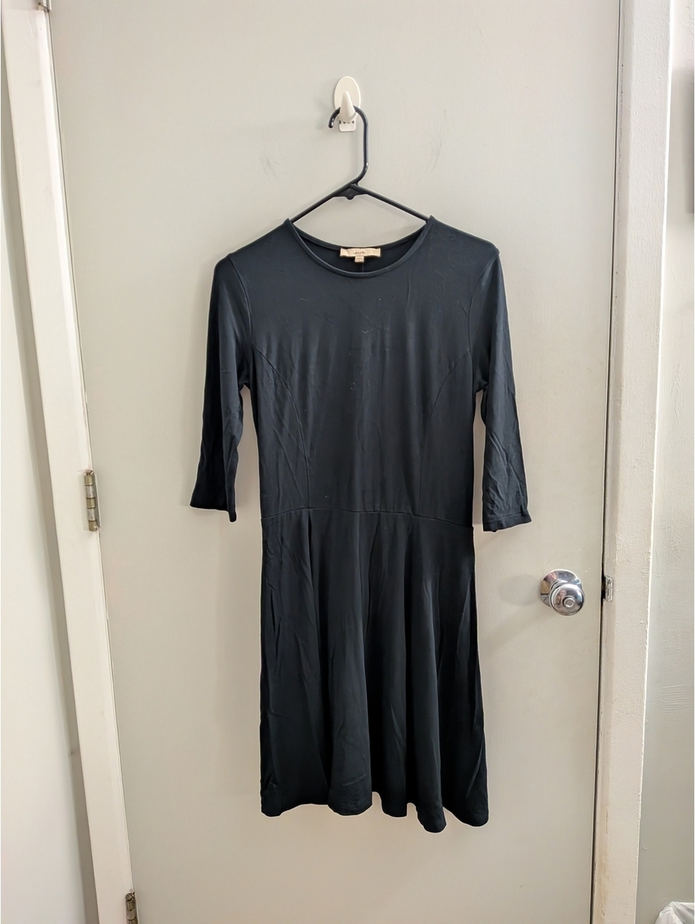 Lark & Ro Black Midi Crewneck Fit-and-Flare Dress Sz 5